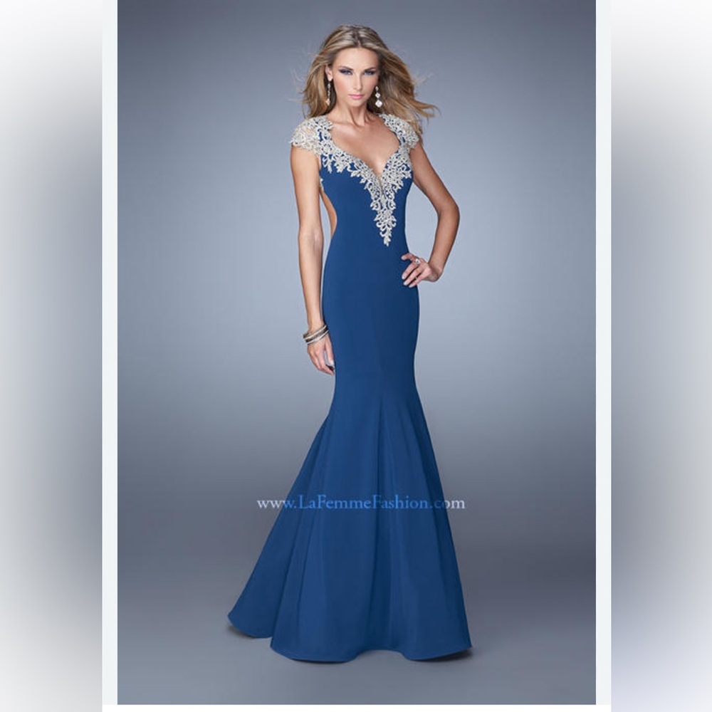 La Femme 21271 Sapphire aqua blue prom pageant formal Dress mermaid Size 4P